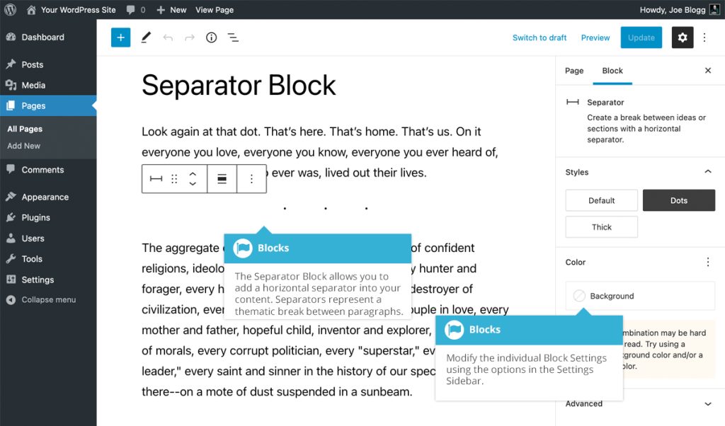 WordPress Gutenberg Editor Seperator/Trennerblock